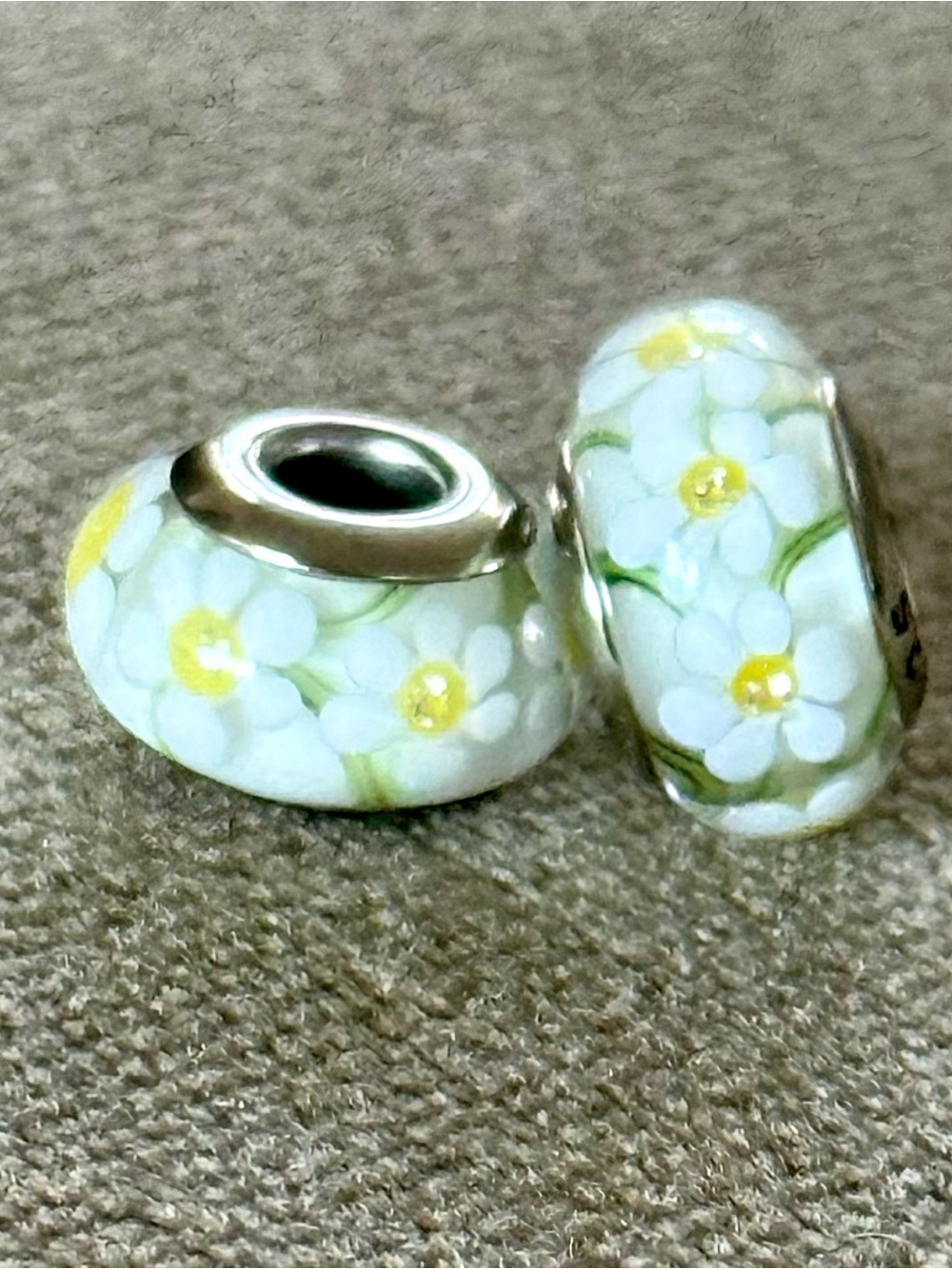White flowers Murano Glass Charms set  for pandora bracelets style